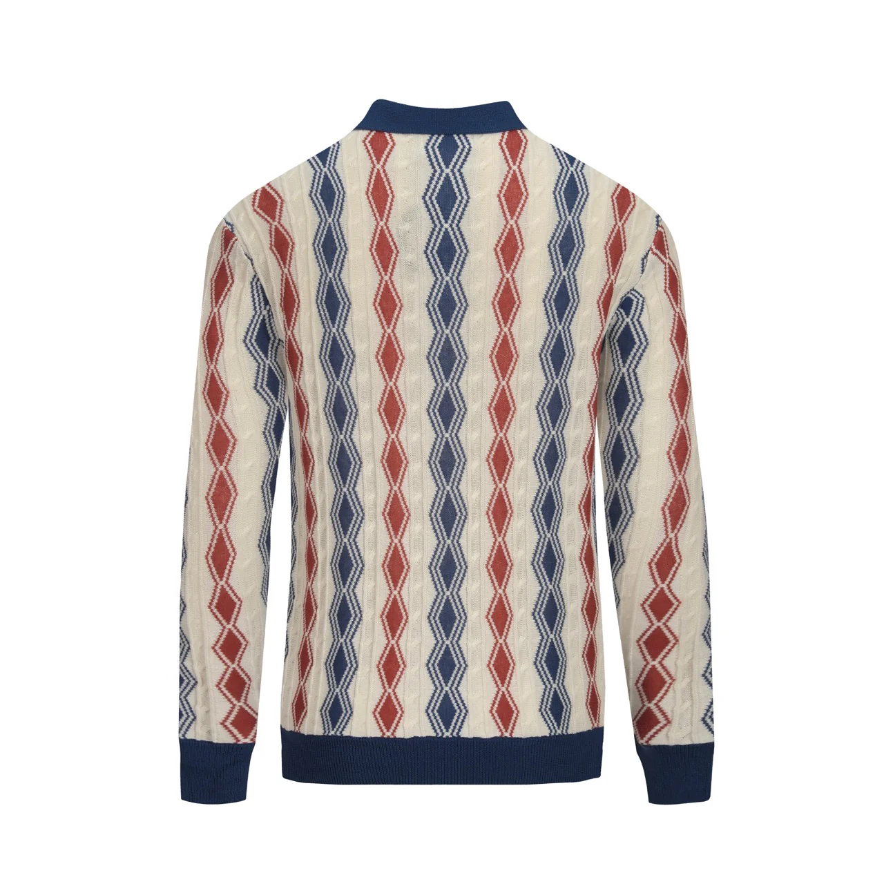 Men's dark blue vintage casual V-neck polo knitwear - Image 3