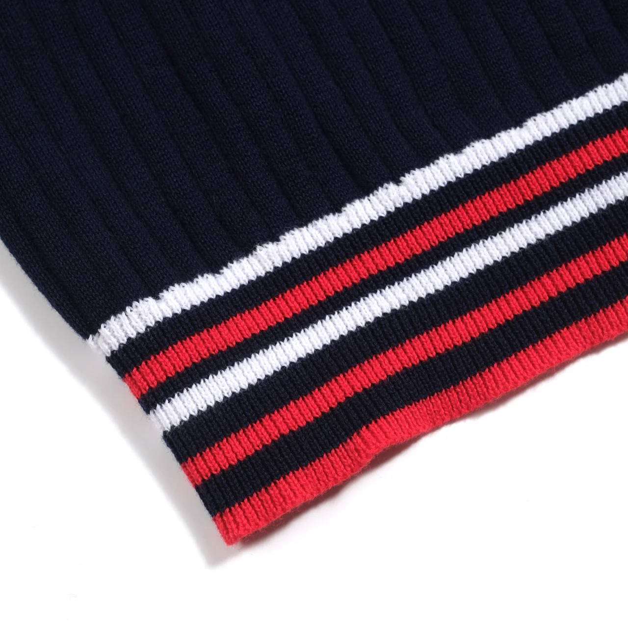 Men's dark blue vintage striped pothole knitted polo shirt - Image 8