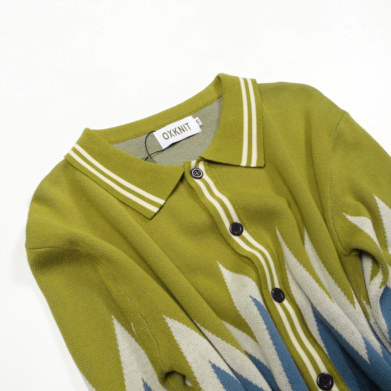 Men's Green Classic Vintage Striped Art Jacquard Knitted Cardigan - Image 11