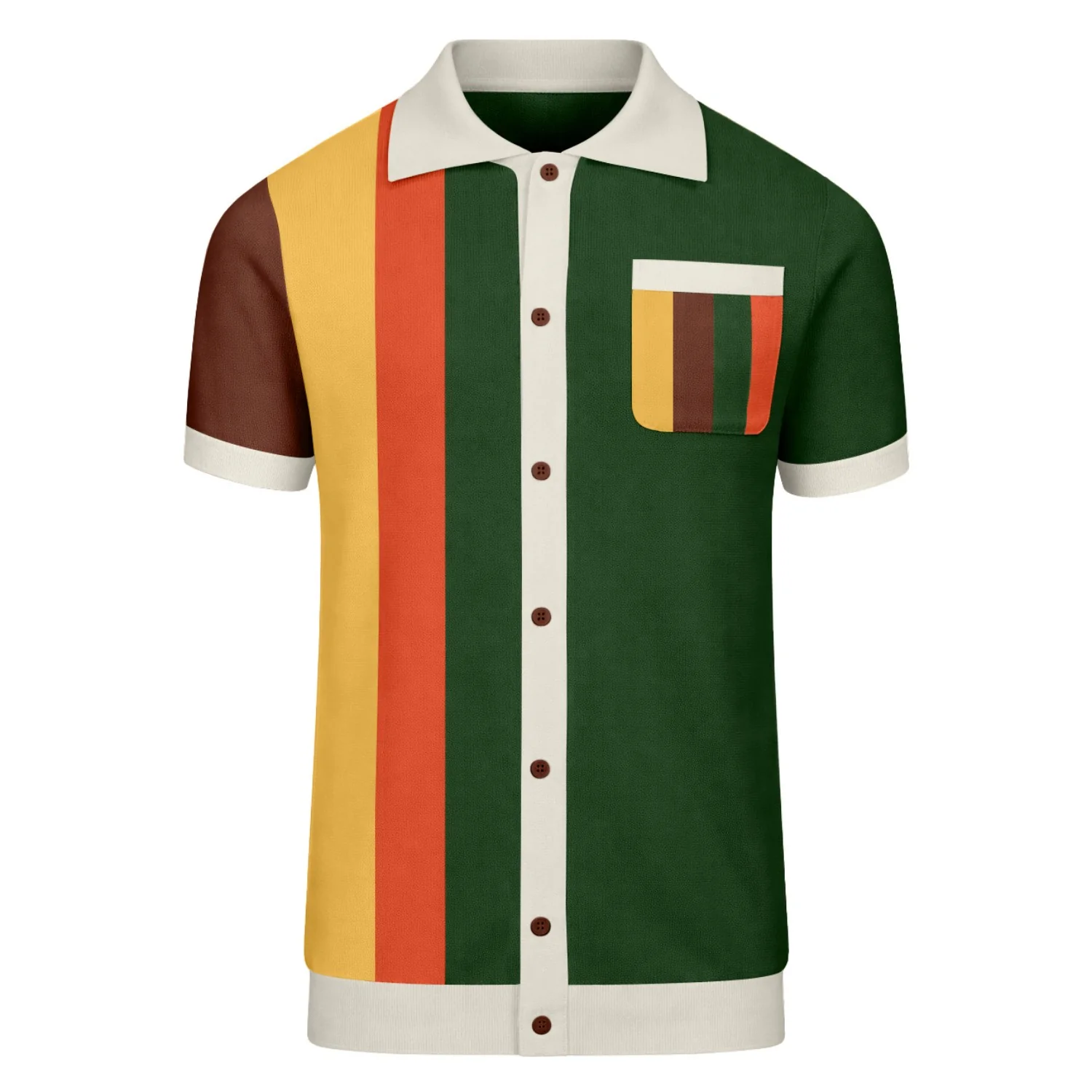 Men's green striped retro jacquard knit shirt