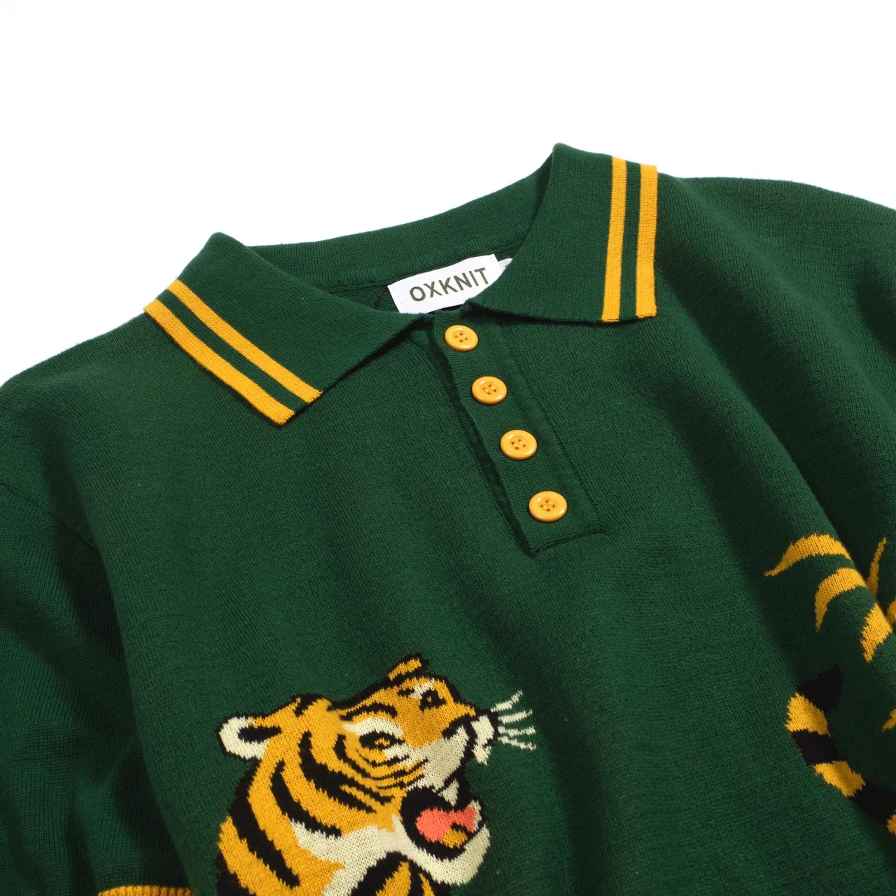 Men's green tiger Jacquard vintage knit polo shirt - Image 8