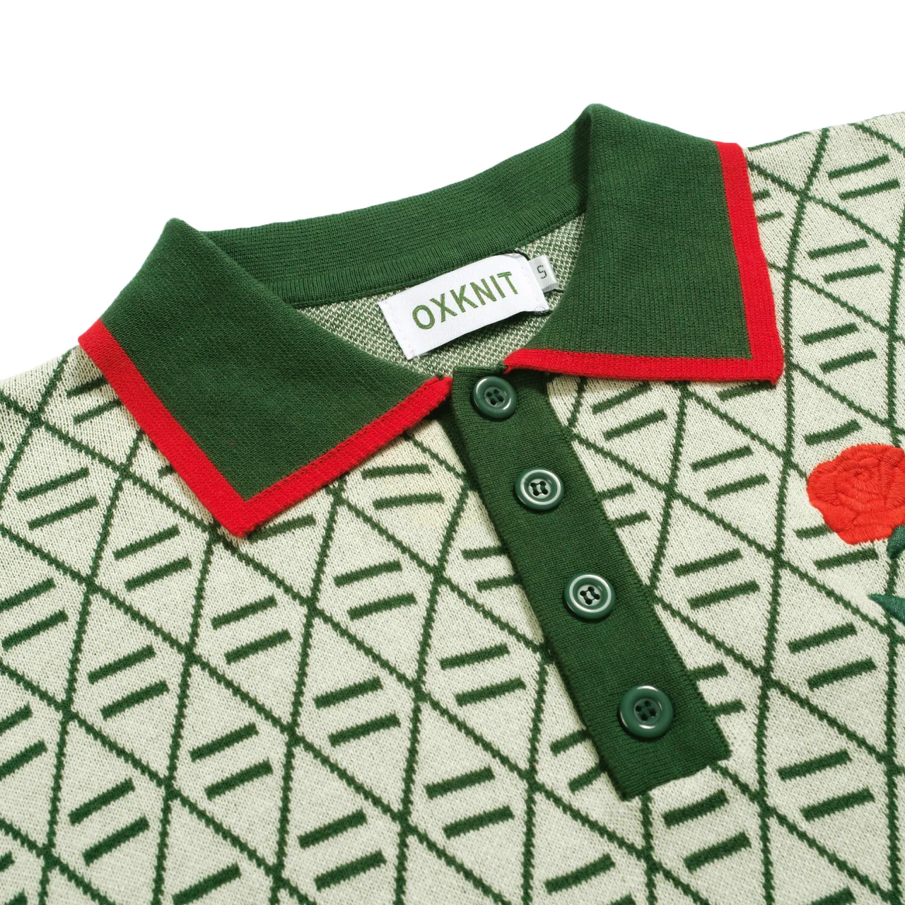 Men's green vintage graphic embroidered V-neck polo shirt - Image 9