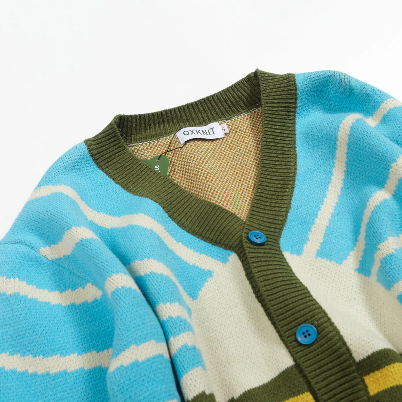 Men's green vintage jacquard art sweater jacket - Image 8