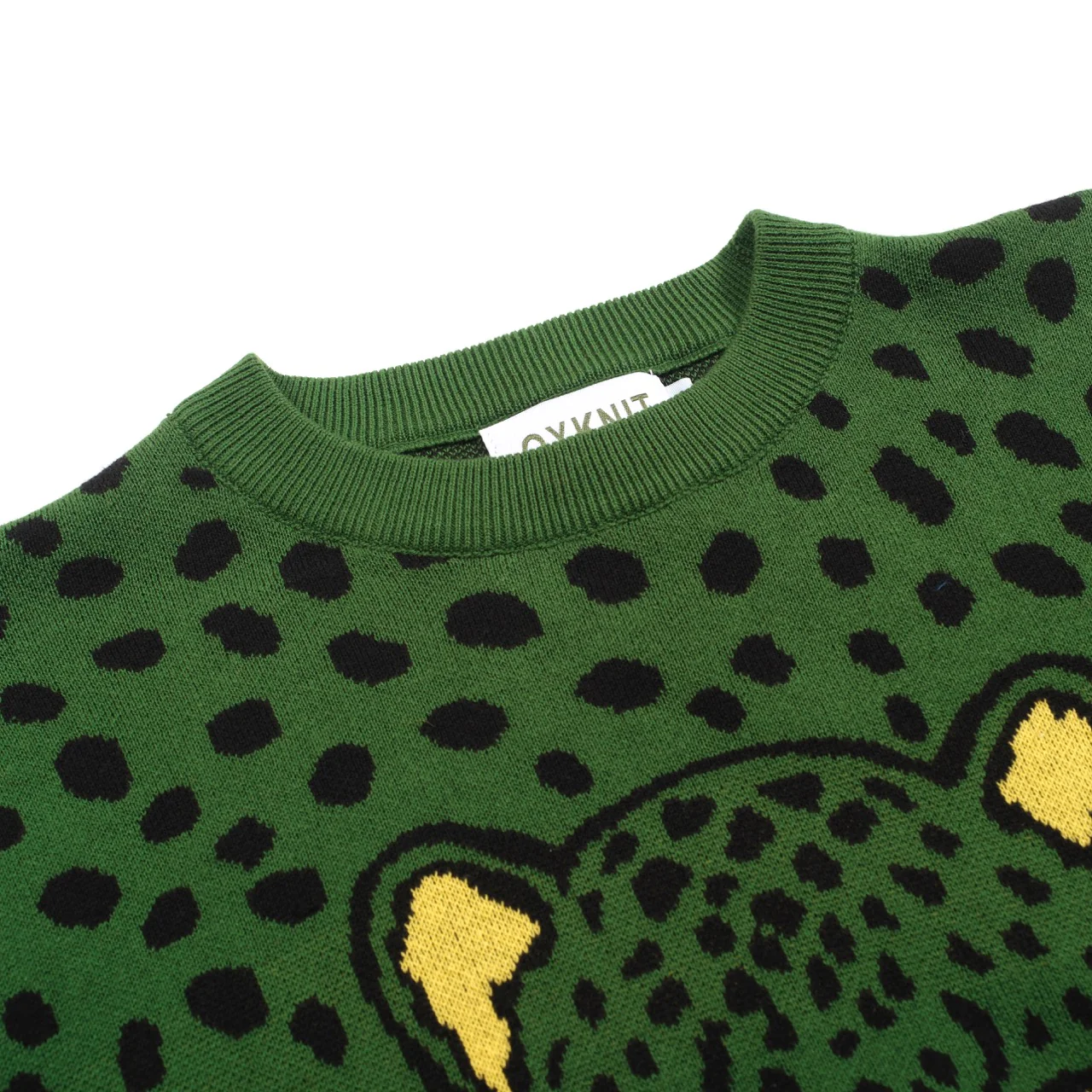 Men's green vintage leopard print jacquard knitwear - Image 4