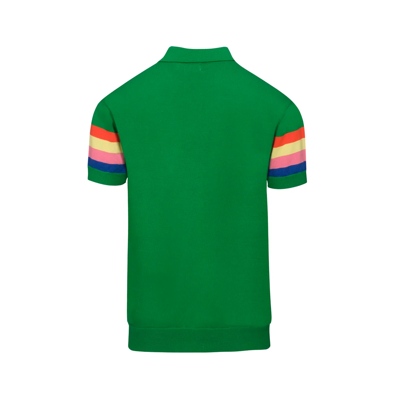 Men's green vintage striped V-neck polo shirt - Image 3