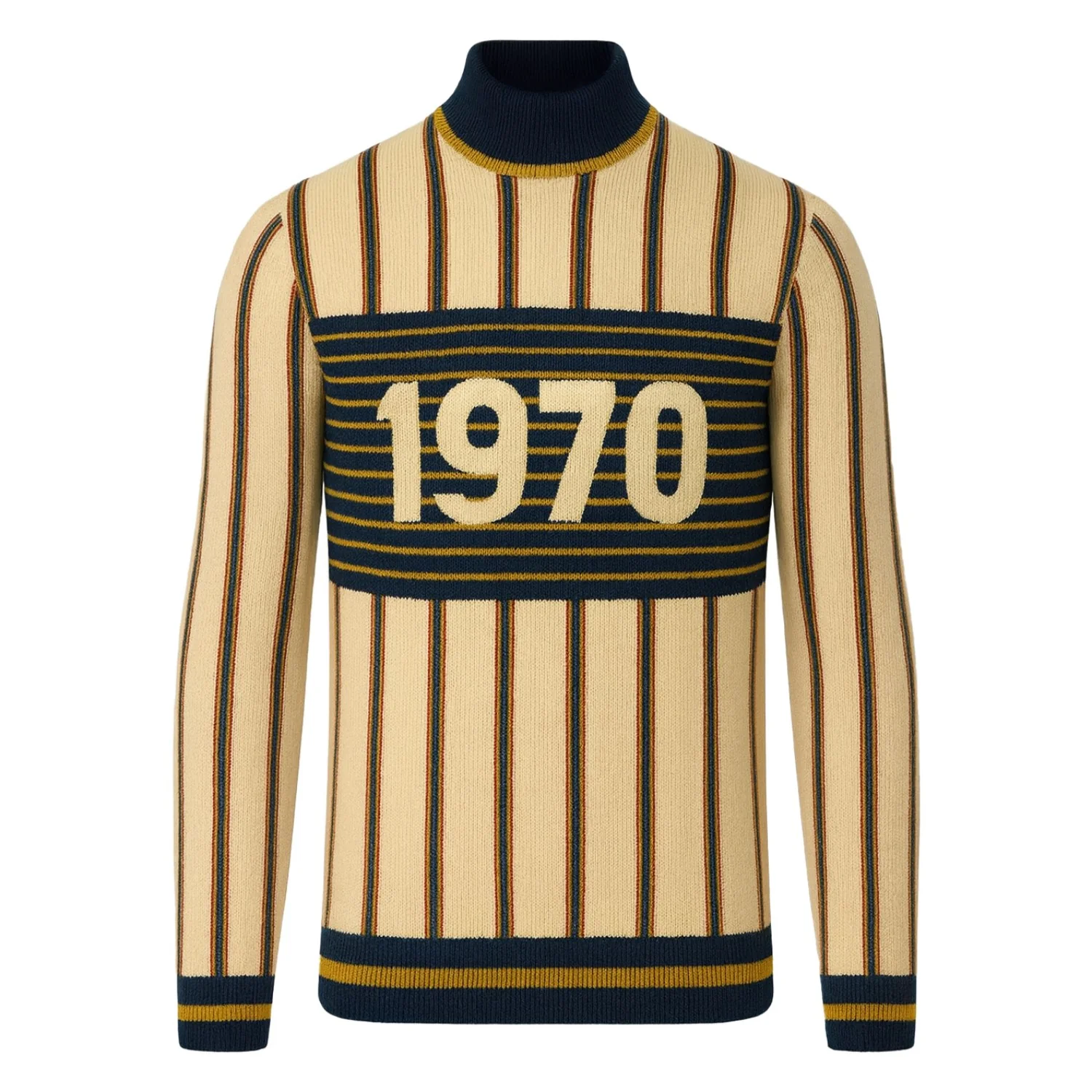 Men's Light Yellow Classic High-neck Jacquard Knitwear