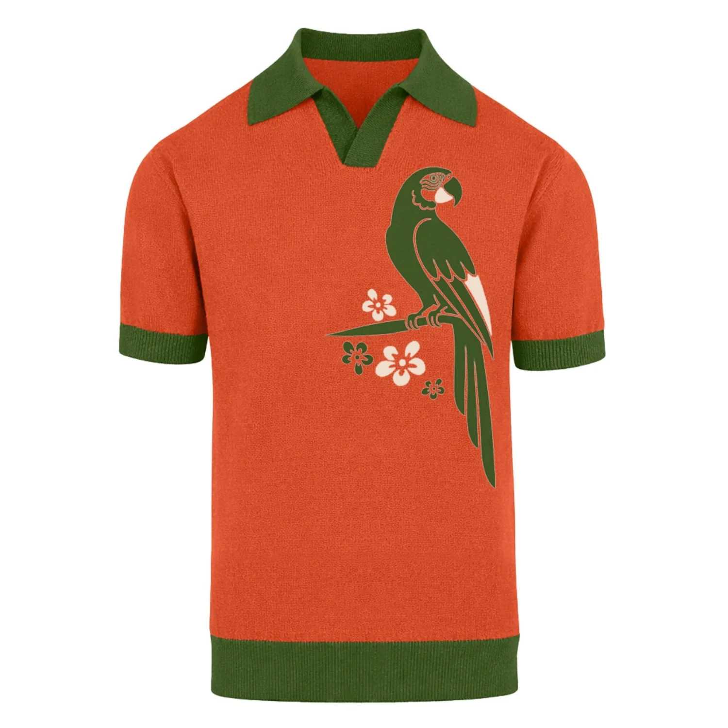 Men's Orange Vintage Bird Jacquard Polo Knit Shirt