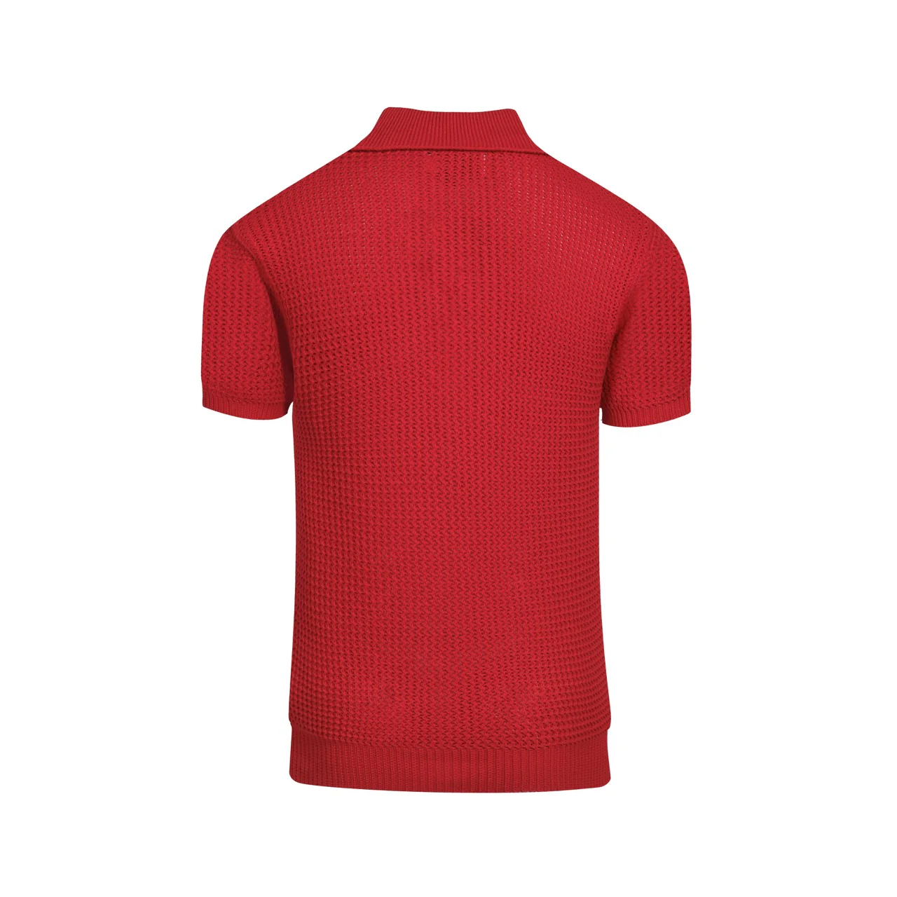 Men's red retro casual V-neck knitted polo shirt - Image 3