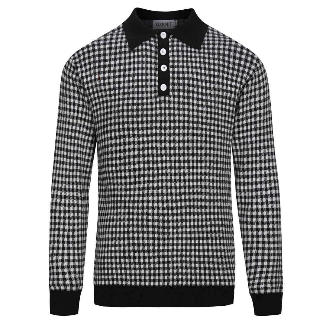 Men's retro black fashionable street top pattern jacquard polo shirt