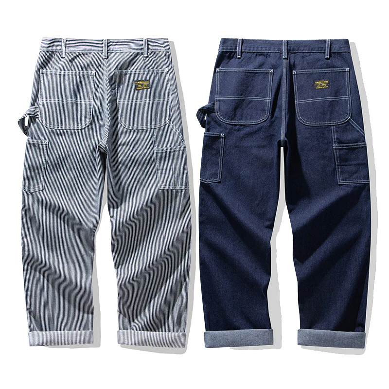Men's Retro Casual Railway Worker Pocket Striped Cargo Outdoor Work Pants - Image 5