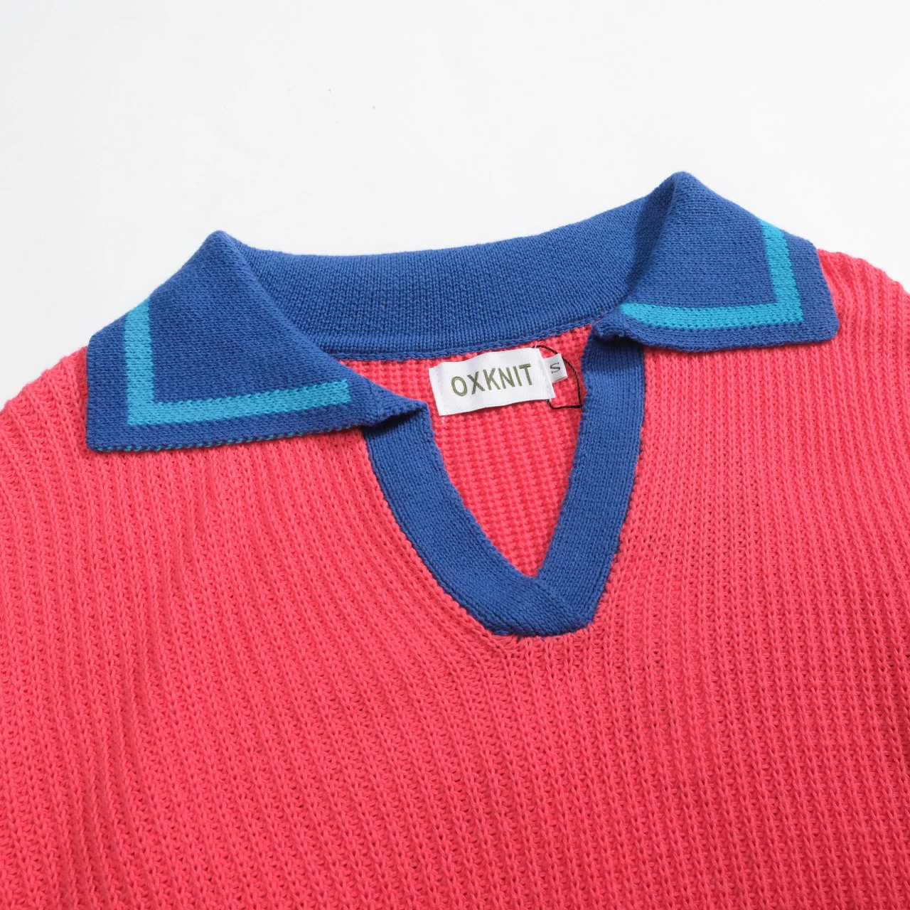 Men's rose red texture feel pit V-neck polo shirt - Image 4