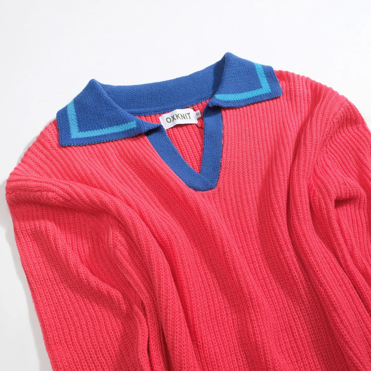 Men's rose red texture feel pit V-neck polo shirt - Image 9