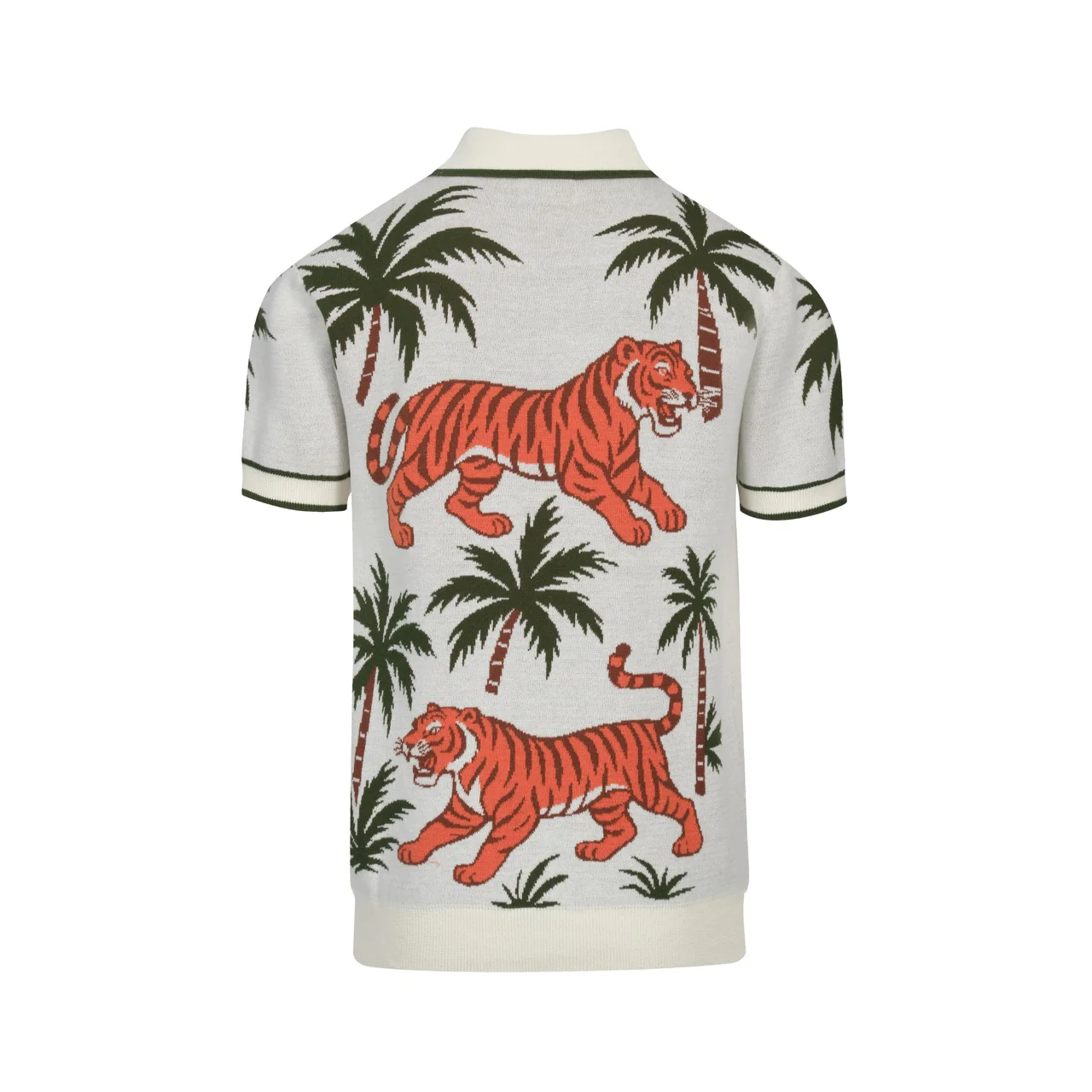 Men's white apricot animal garden jacquard V-neck polo shirt - Image 3