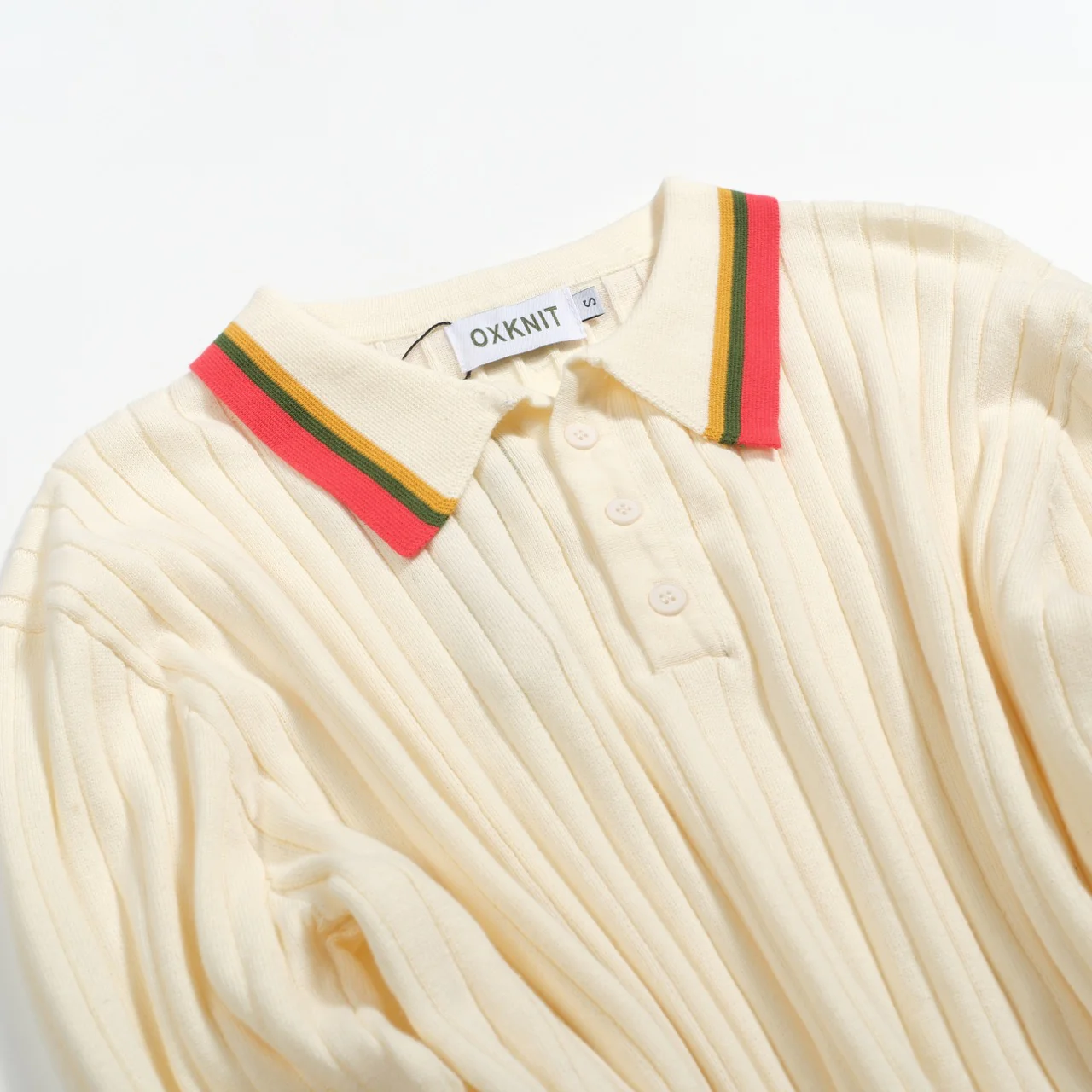 Men's white apricot pit bar color collision knitted polo - Image 7
