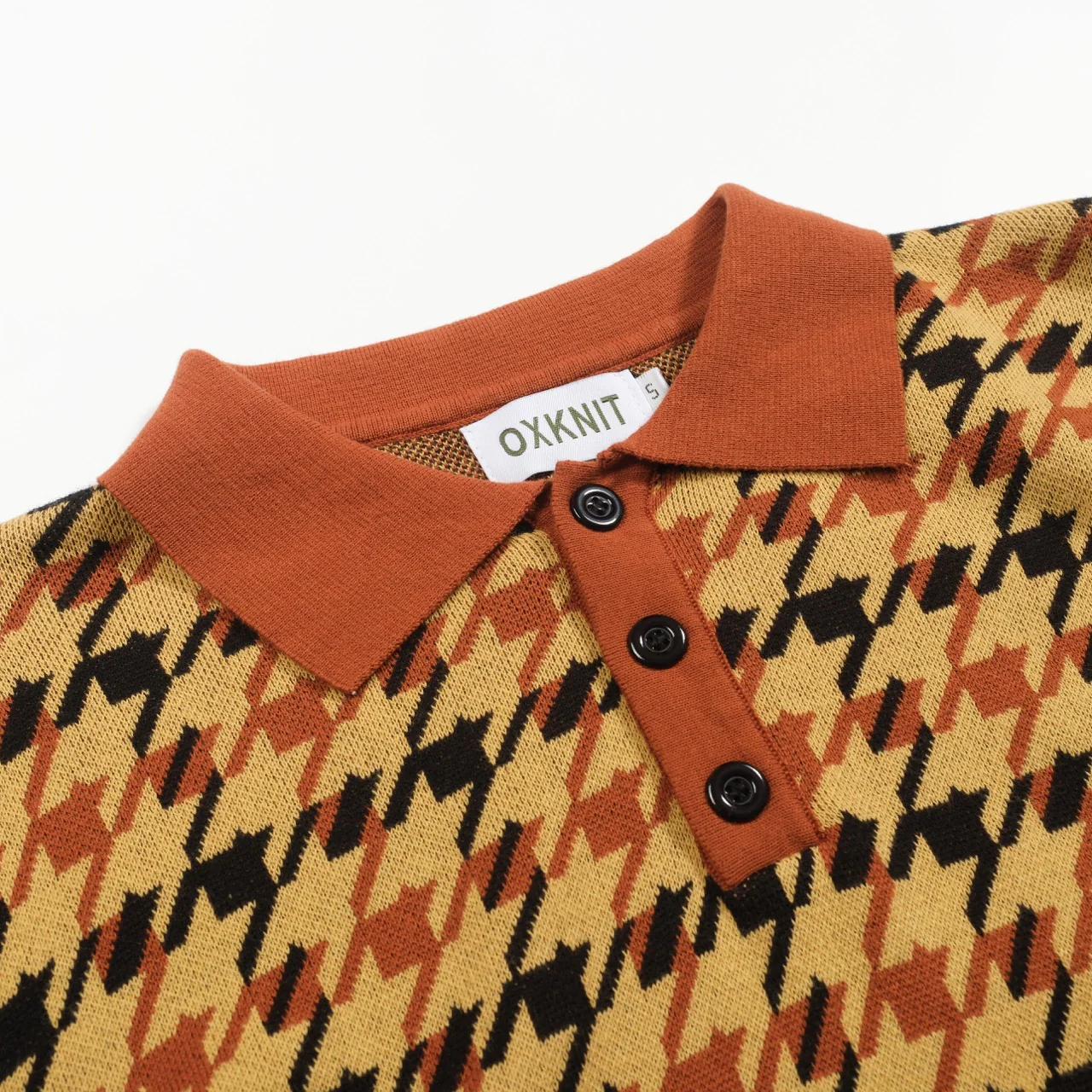 Men's yellow checkered jacquard vintage polo knitwear - Image 4