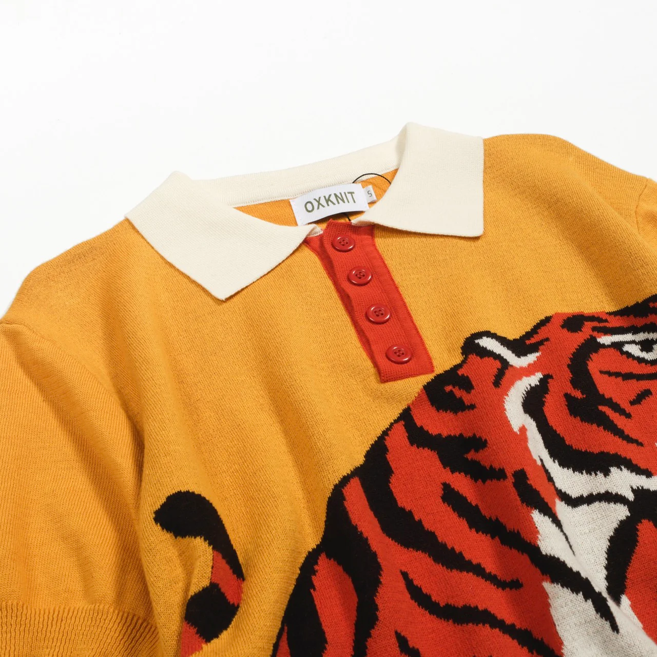 Men's yellow tiger Jacquard vintage knit polo shirt - Image 9