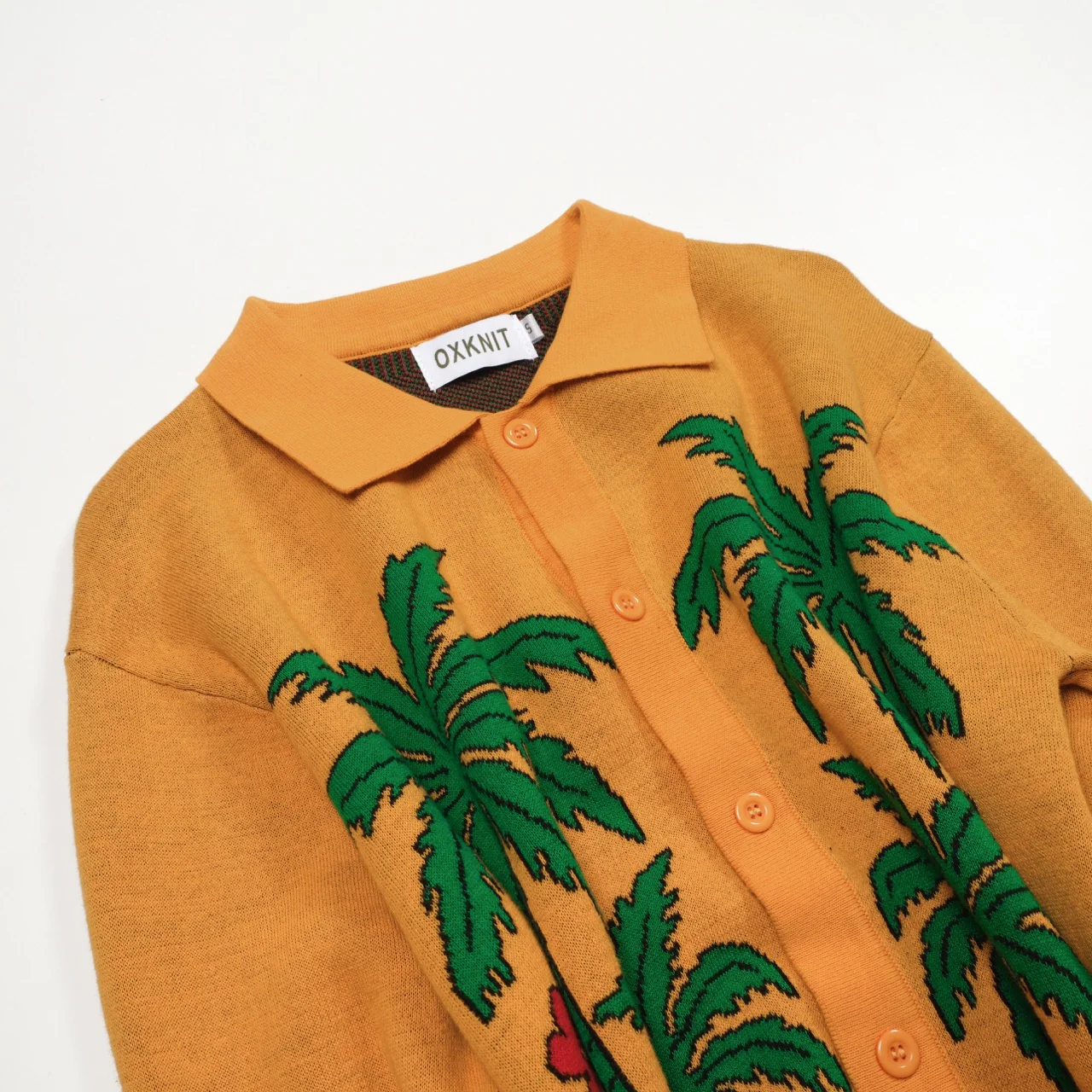 Men's yellow tiger Plant jacquard vintage knit cardigan - Image 11
