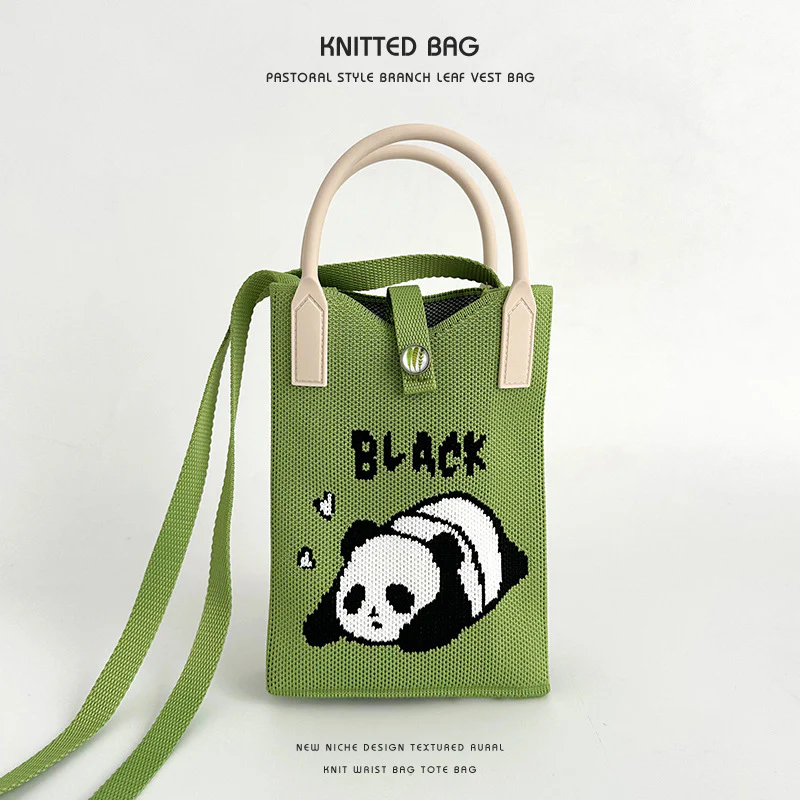 Panda series knitted bag mobile phone bag handbag - Image 10