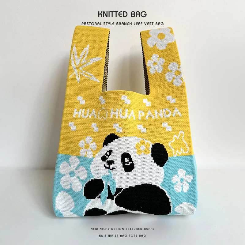 Panda wrist bag handbag cute panda flower knitted bag - Image 10