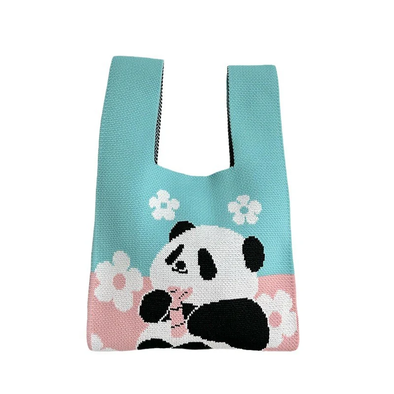 Panda wrist bag handbag cute panda flower knitted bag - Image 6