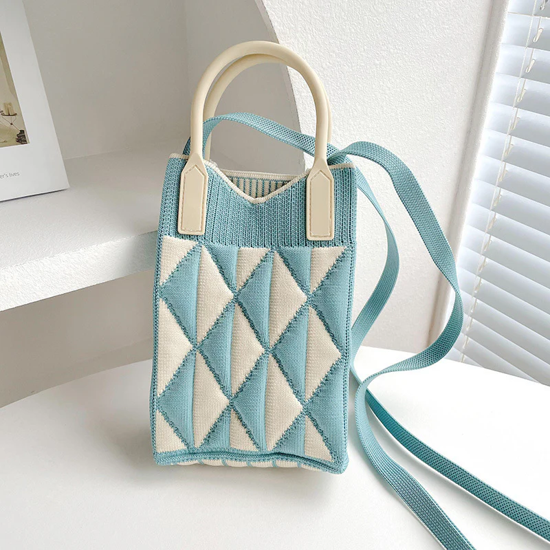 Pink Heart Shape Mini Phone Bag Knit Tote - Image 15