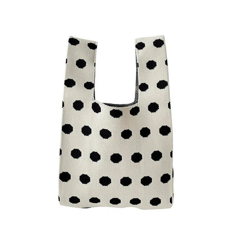Polka dot striped knitted shoulder bag - Image 6