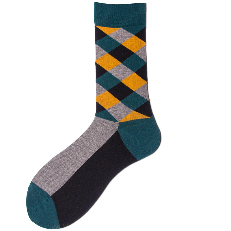 Rhombus Plaid Retro Contrast Color Tube Socks - Image 10