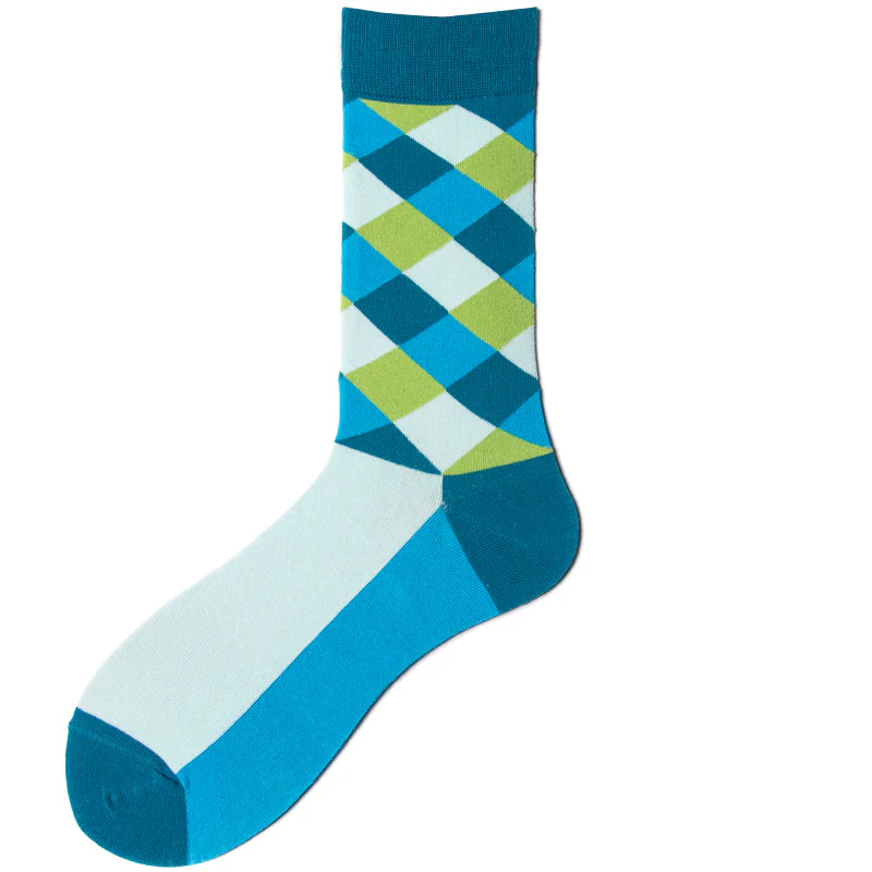 Rhombus Plaid Retro Contrast Color Tube Socks - Image 8