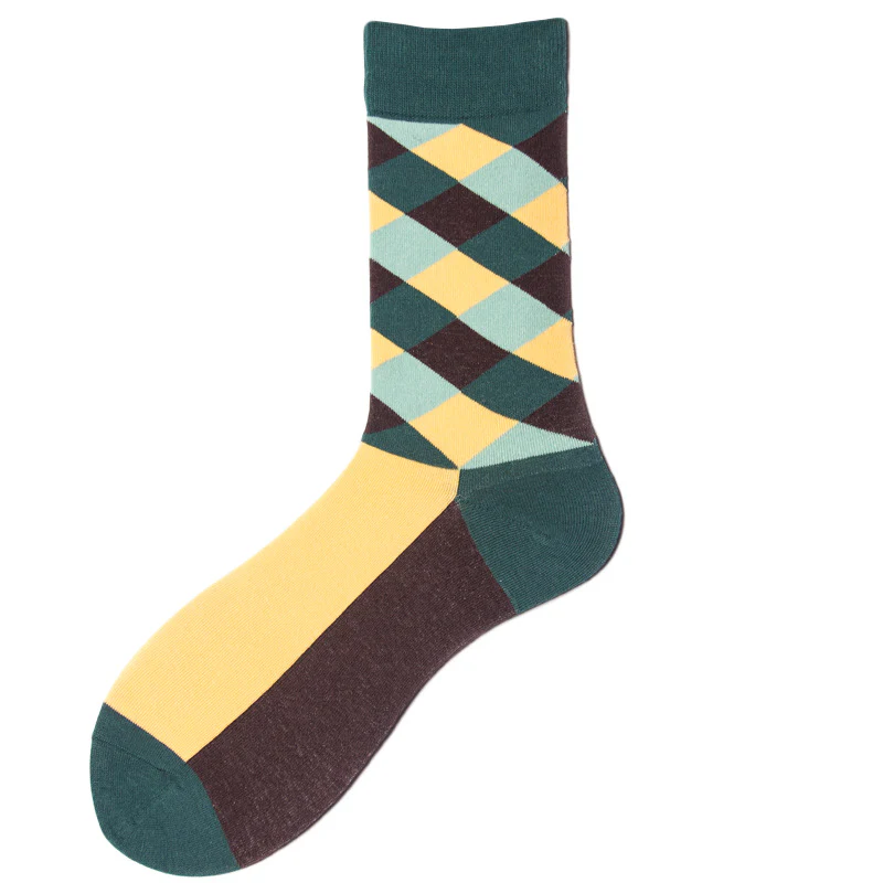 Rhombus Plaid Retro Contrast Color Tube Socks - Image 9
