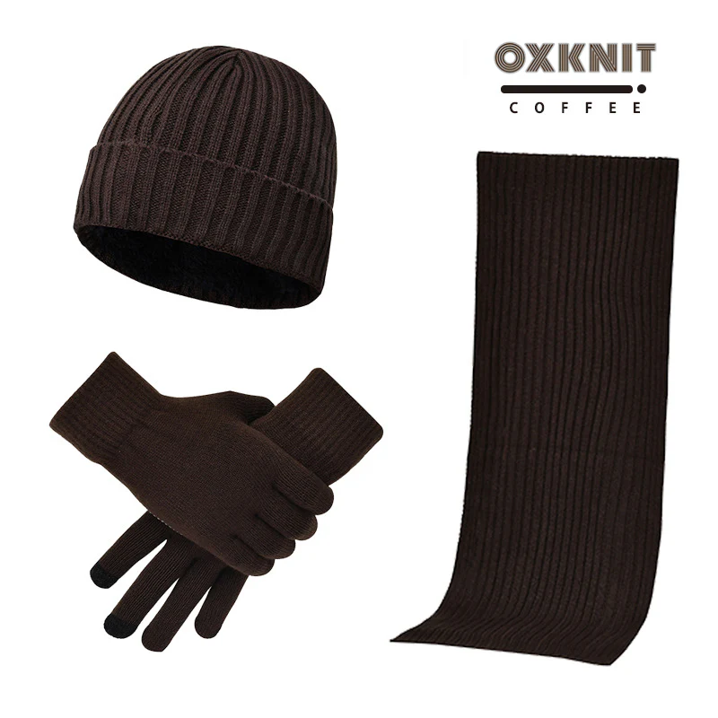 Solid Color Woolen Hat Scarf Gloves Three-Piece Set - Image 3