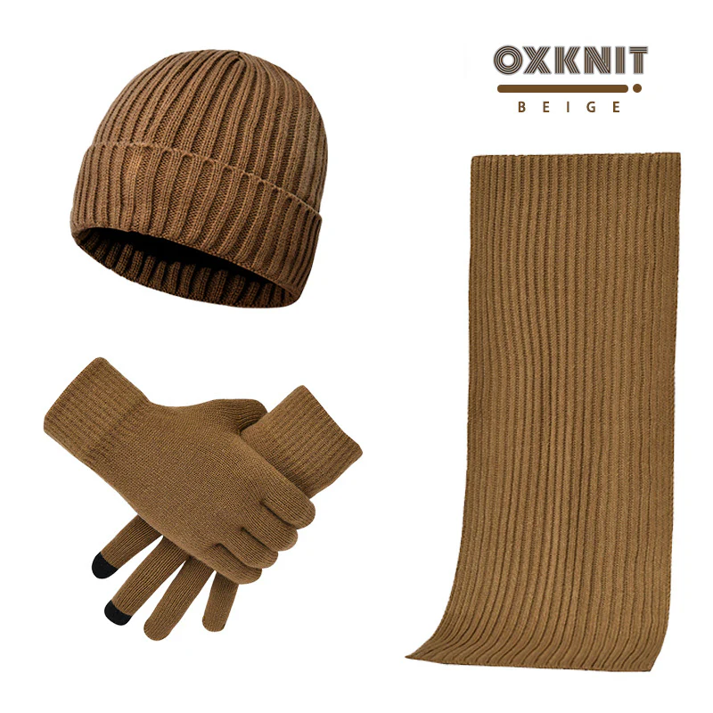 Solid Color Woolen Hat Scarf Gloves Three-Piece Set - Image 6
