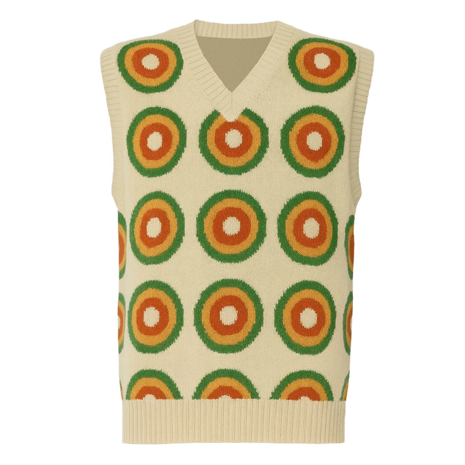 Unisex apricot vintage 60's jacquard knit vest