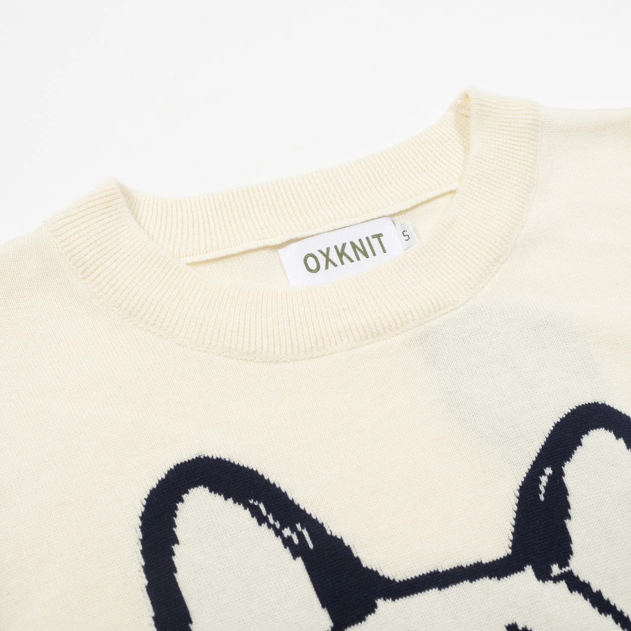 Women’s French Bulldog Knit Tee – Cream Short Sleeve Top - Image 3