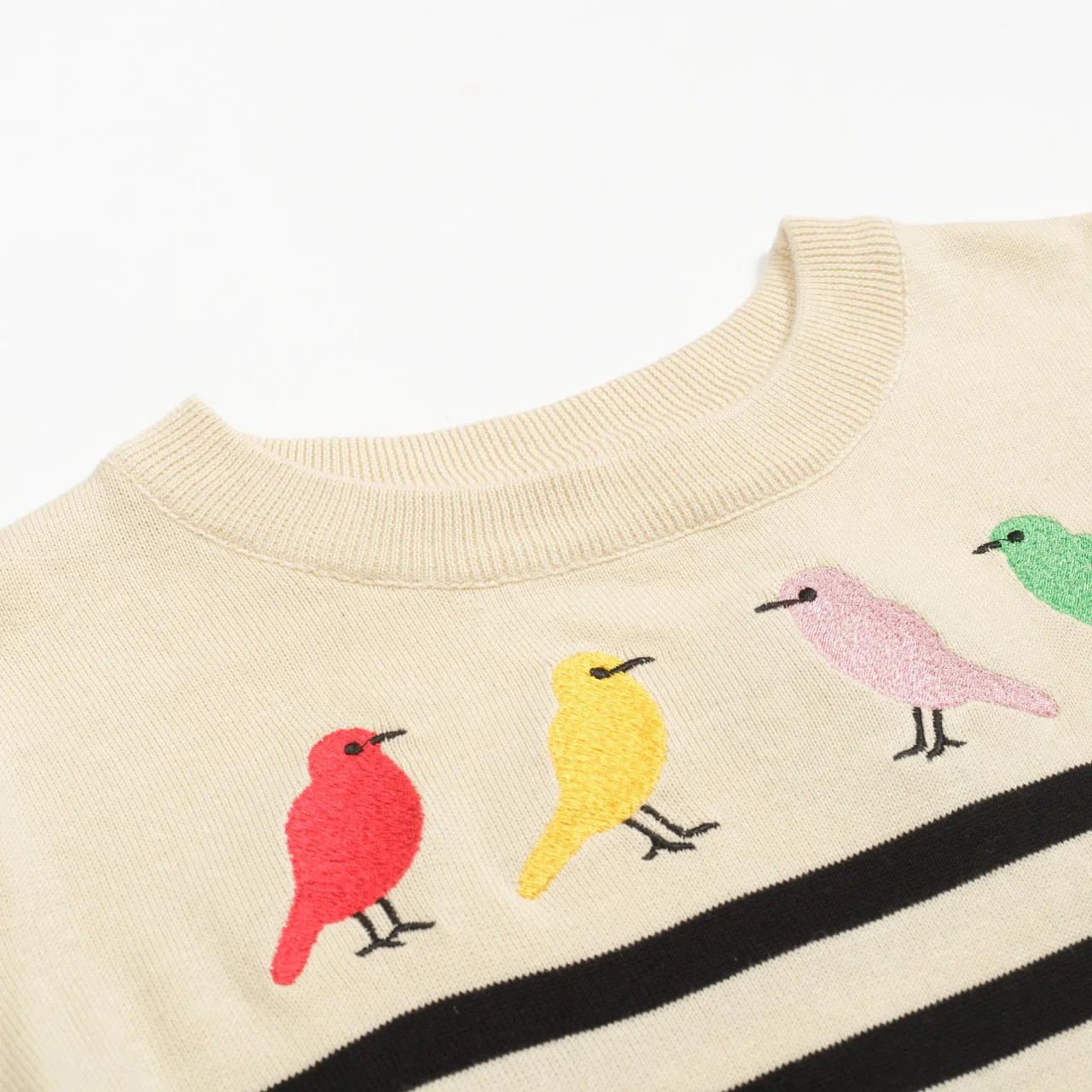 Women's apricot stripe embroidered bird knitwear - Image 4