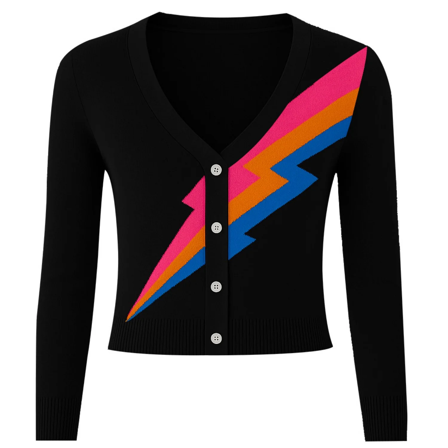 Women's black Lightning vintage knit cardigan - Cropped Length