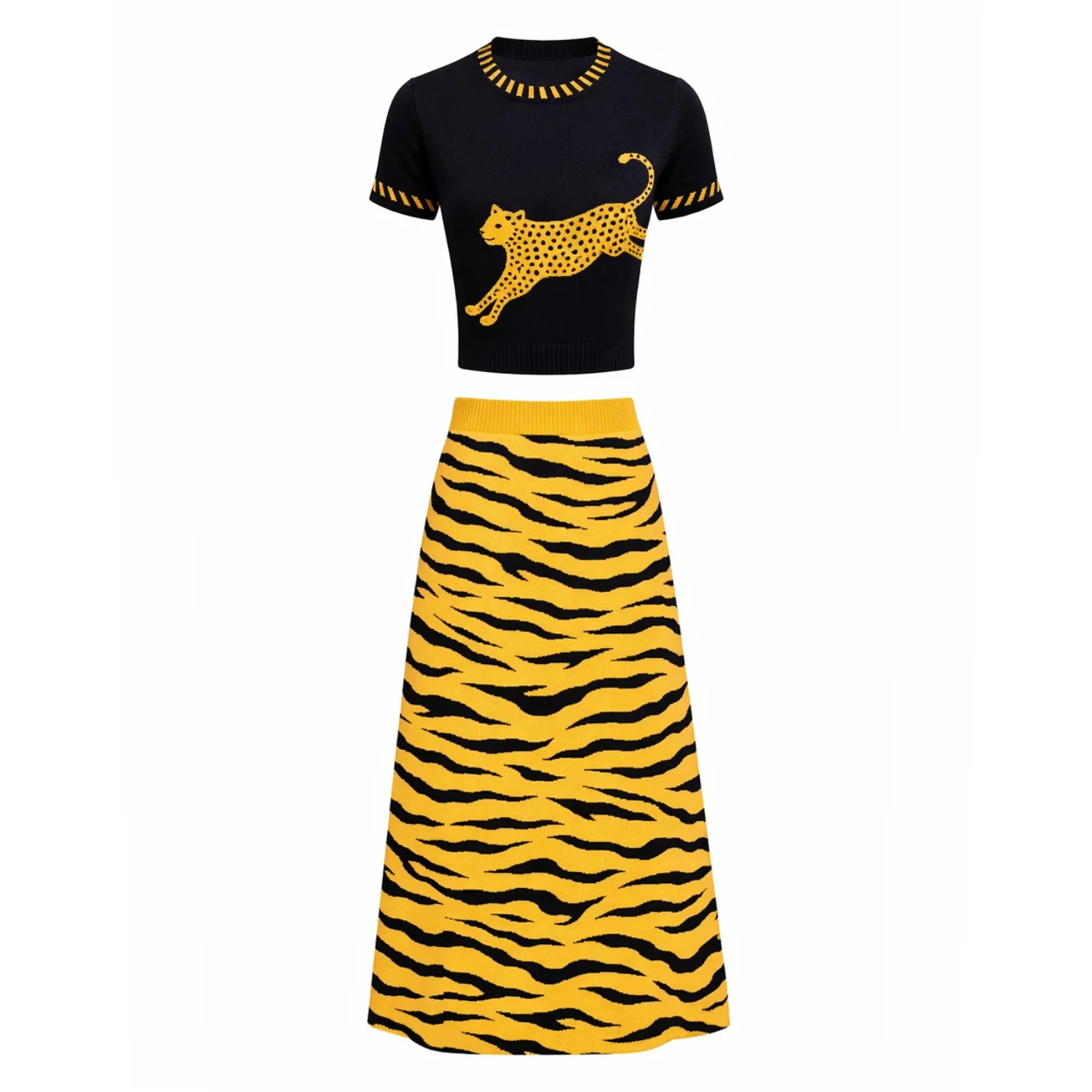 Women's black panther jacquard vintage jacquard knit dress set
