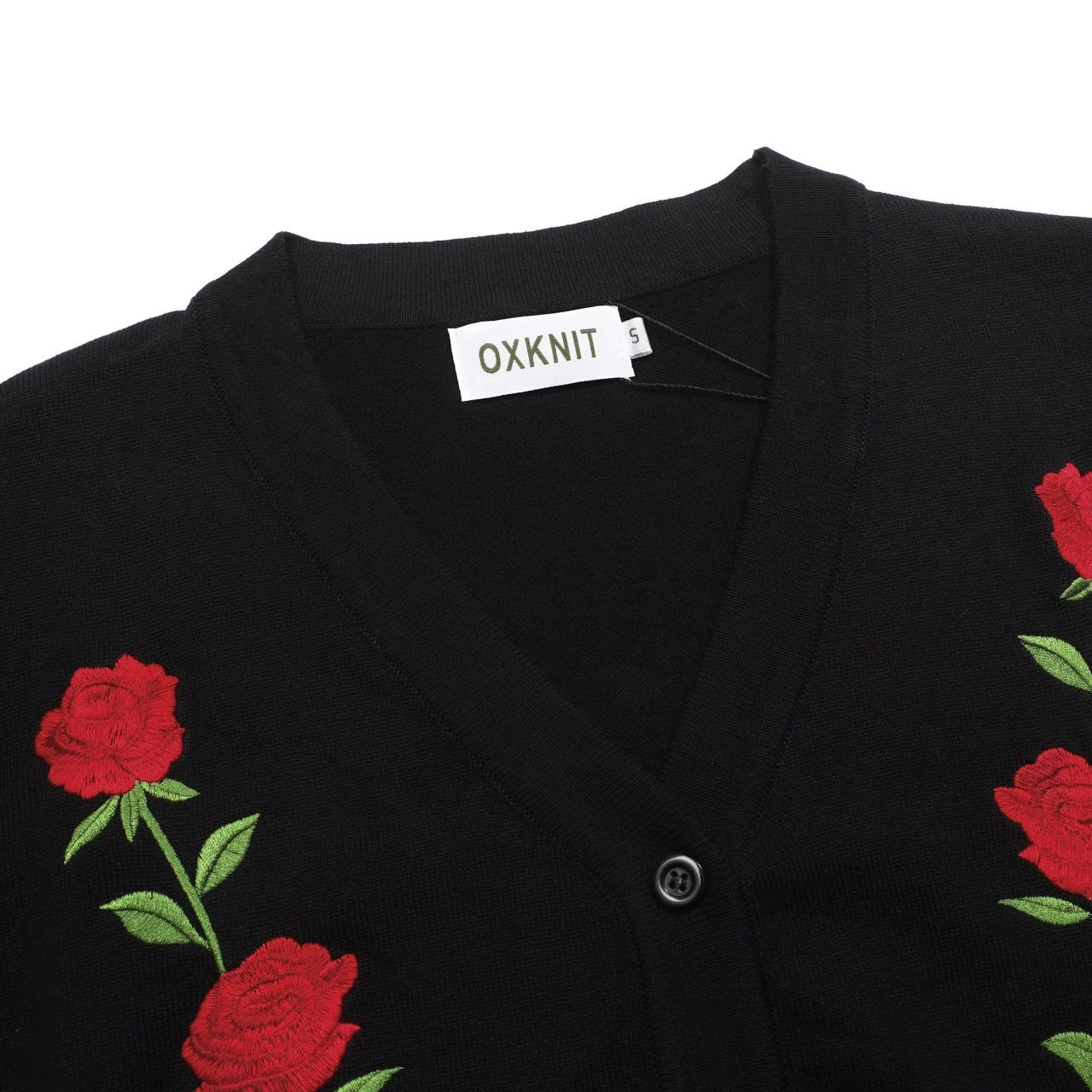 Women's black rose embroidered knit cardigan - Cropped Length - Image 4