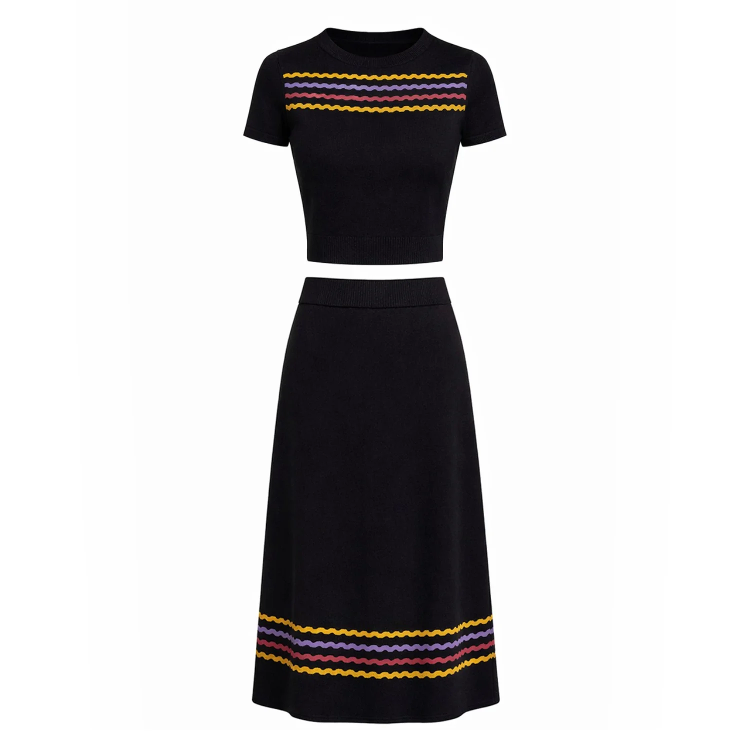 Women's black striped Jacquard vintage jacquard knit dress set