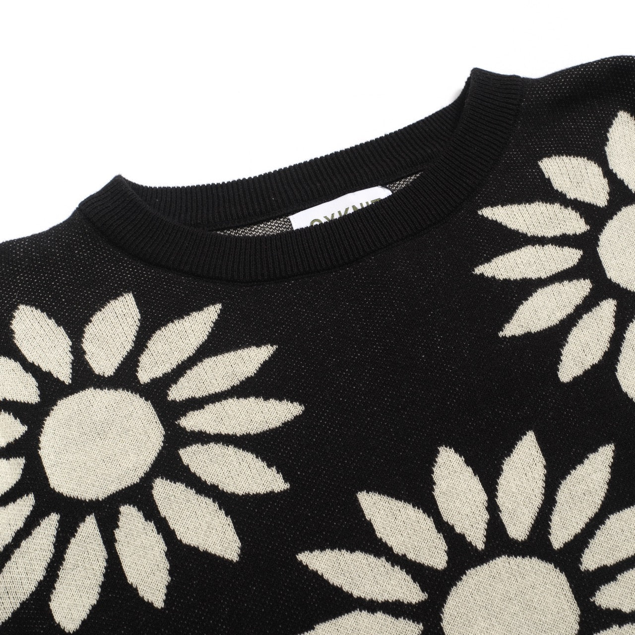 Women's black sunflower jacquard puffed sleeve knitwear - Image 4