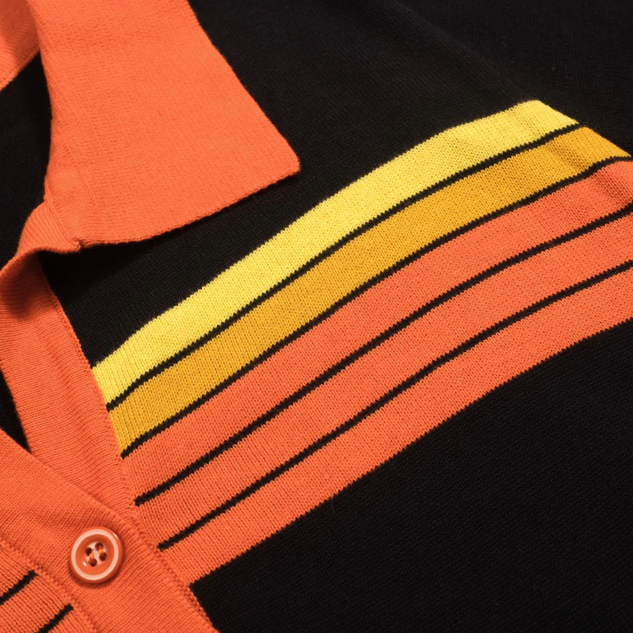 Women's black vintage art striped Jacquard V-neck polo - Image 6