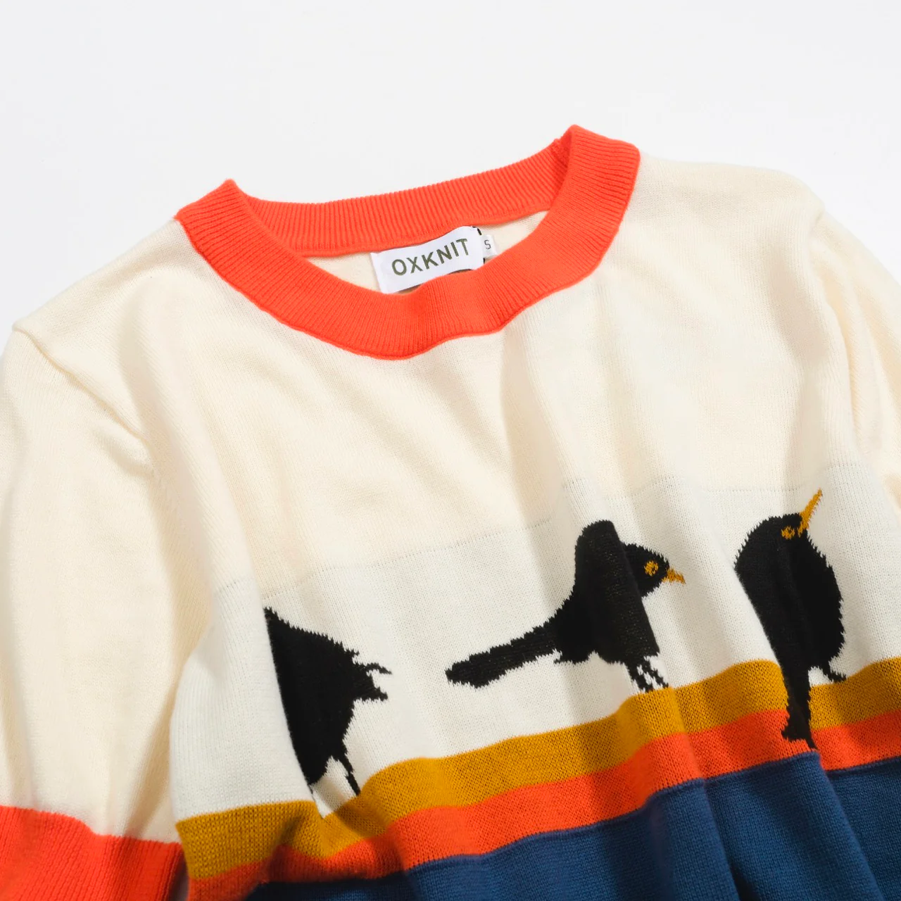 Women's color matching cute bird striped art knitwear - Image 7