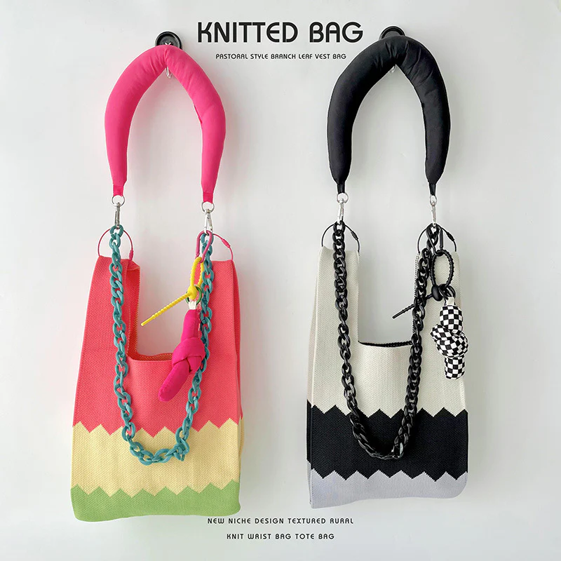 Women's Colorblock Knitted Shoulder Handbag - Image 3