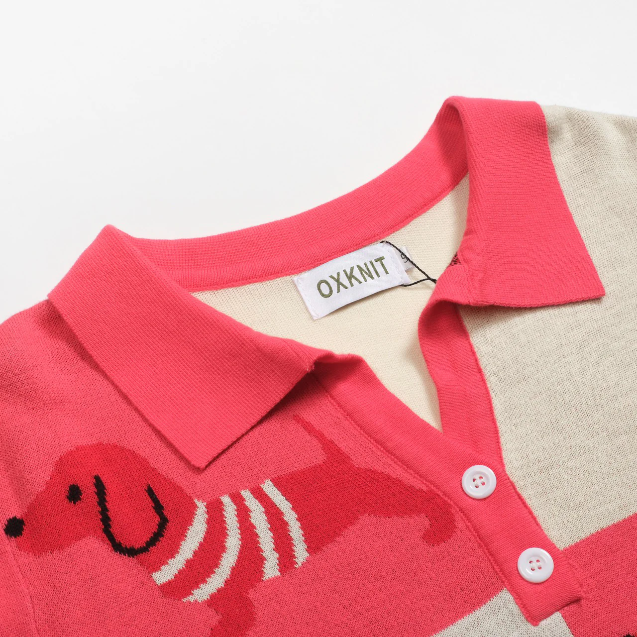 Women's Dachshund jacquard knitted V-neck polo - Image 3