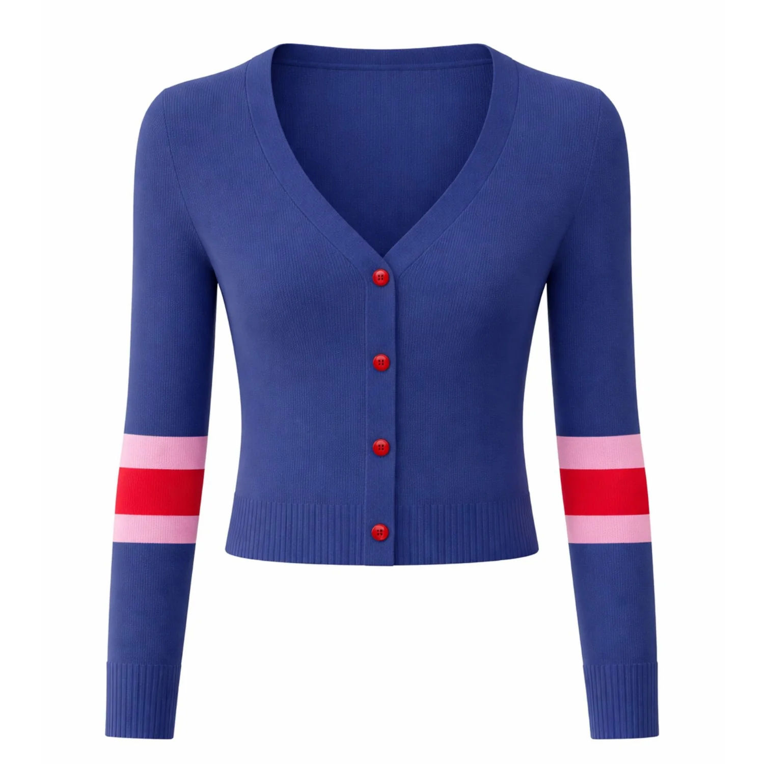 Women's Dark Blue Art Design Knit Cardigan - Cropped Length