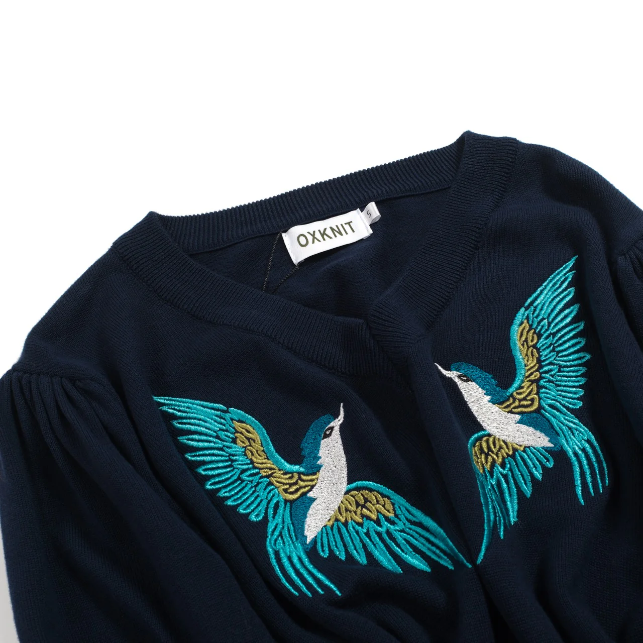 Women's dark blue embroidered bubble sleeve knitwear - Image 8