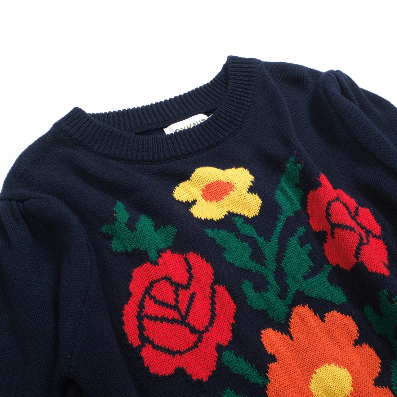 Women's dark blue jacquard floral puffed sleeve knitwear - Image 10