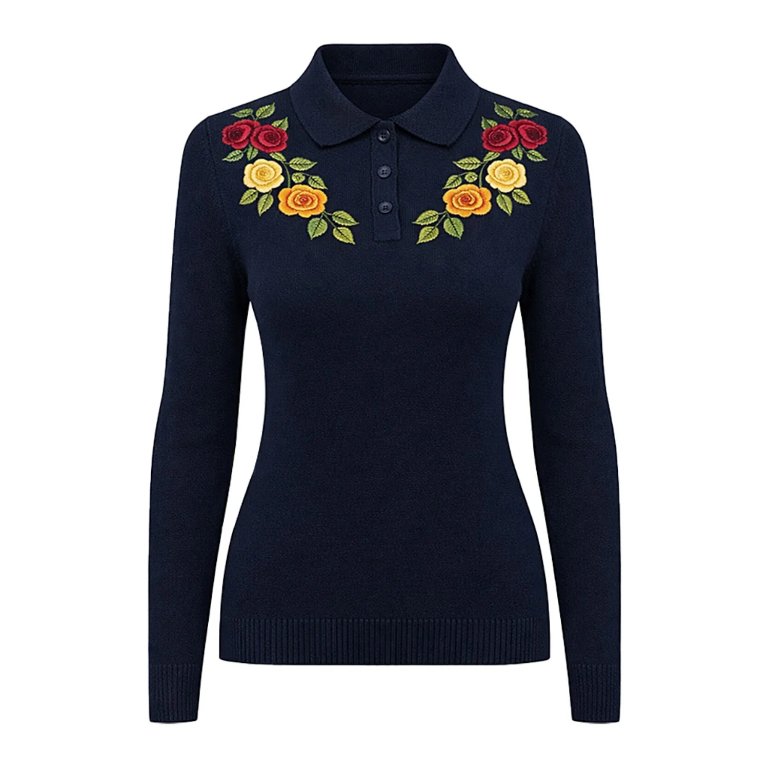 Women's Dark Blue Patterned Embroidered Classic Retro Jacquard Knitwear