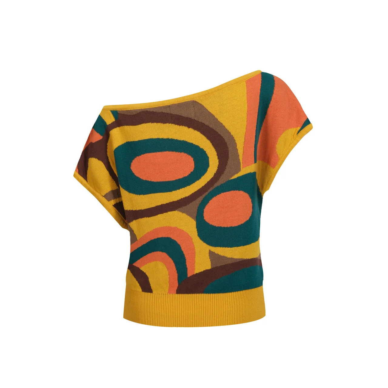 Women's floral jacquard slant shoulder T-shirt - Short Size - Image 3