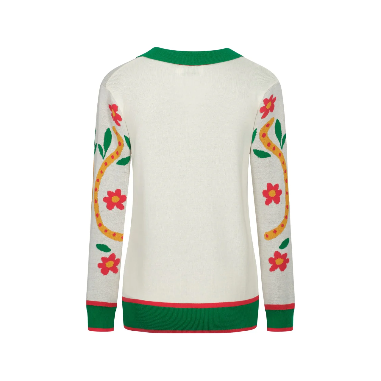 Women's green animal floral jacquard V-neck knitwear - Image 3
