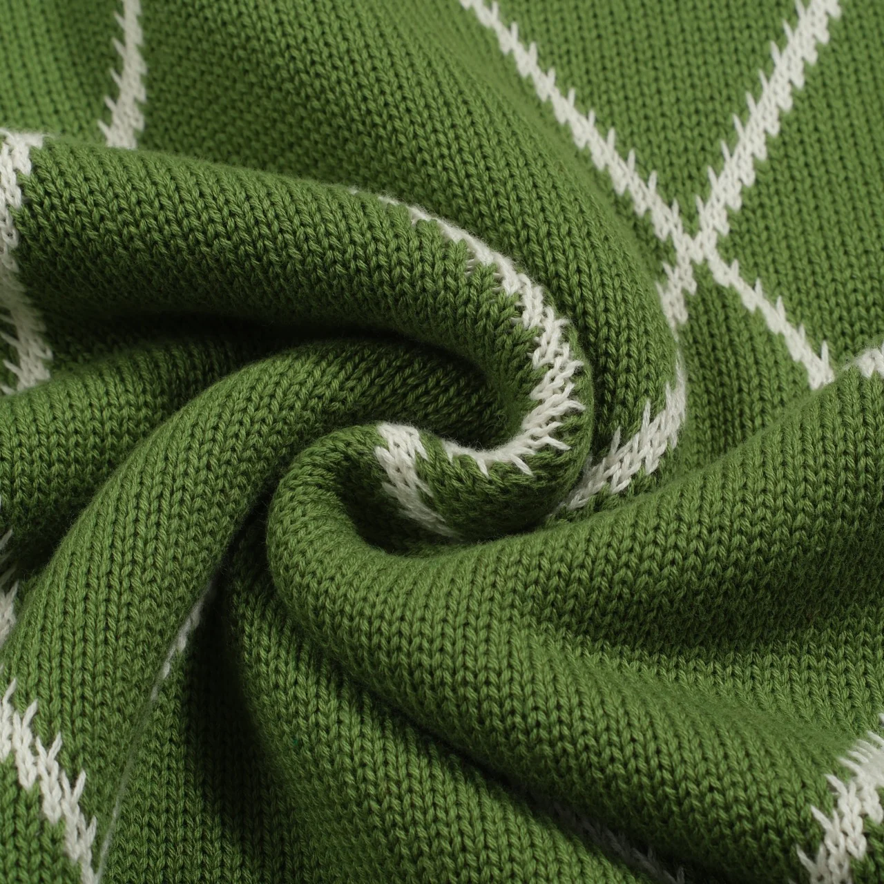 Women's green diamond lattice bubble sleeve knitwear - Image 9